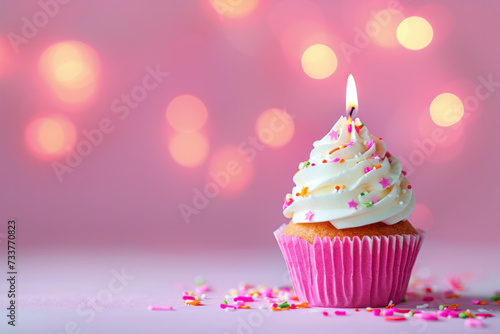 Cupcake With a Lit Candle