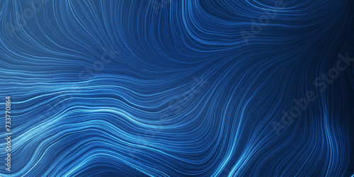 White Moving, Flowing Stream of Particles in Curving, Wavy Lines - Digitally Generated Futuristic Abstract 3D Geometric Dark Blue Background Design, Landing Page Template in Editable Vector Format