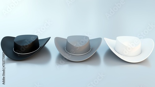 Картината върху платно 3D Rendering of white hat, grey hat and black hat