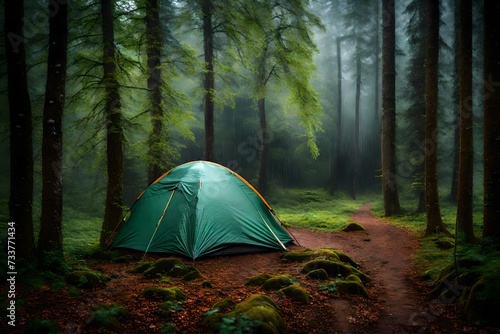rain on the tent in the forest