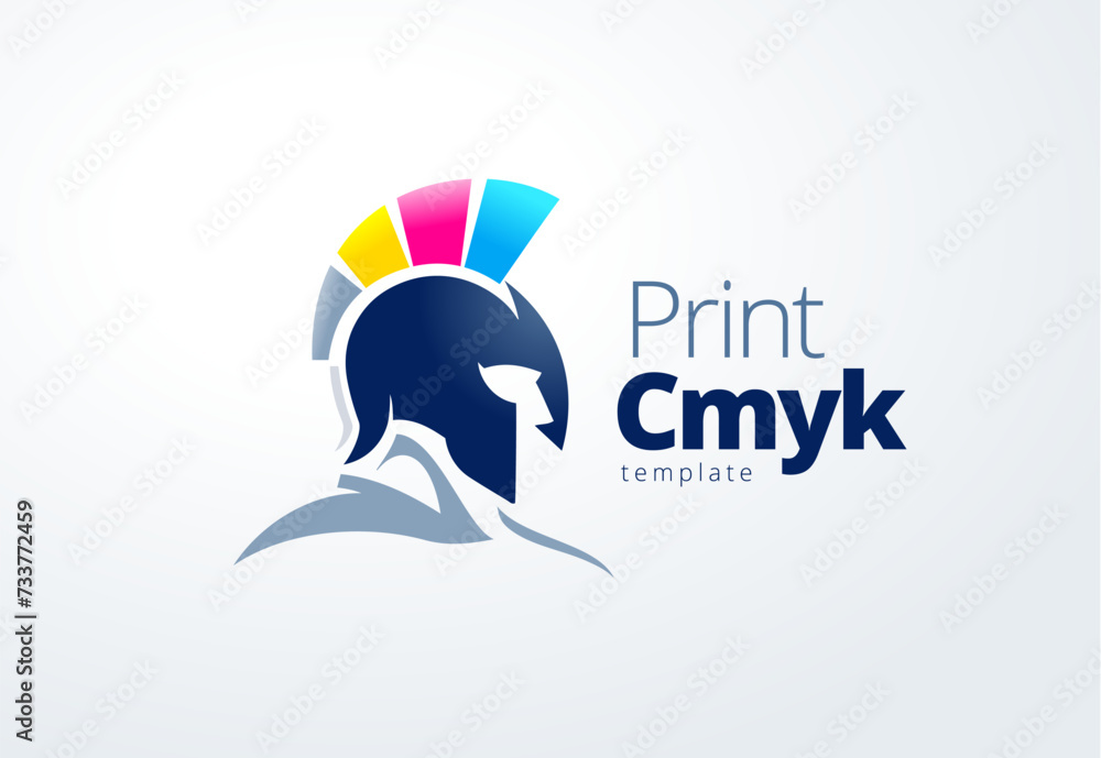 Obraz premium Logo Print Сmyk Printing theme. Spartan warrior in helmet. Template design vector. White background.
