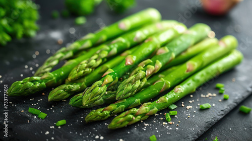 Asparagus sprouts on cutting board. Green ripe juicy asparagus sprouts, ready for cooking. Healthy organic food