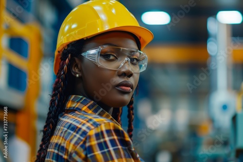 Professional engineer black women, worker, woman African mechanical, maintenance, check in factory, warehouse Workshop for factory operators, engineering women training. Business factory © Artem