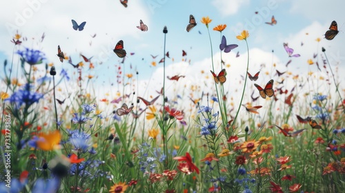 Spectacular Butterfly Swarm in Vibrant Flower Field AI Generated. © ArquitecAi