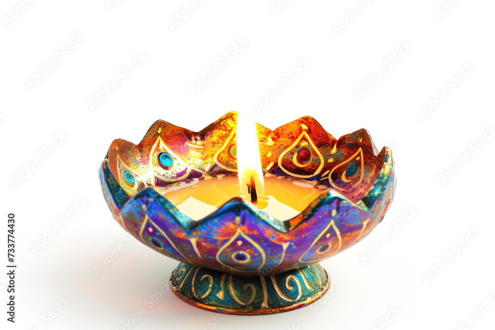 Colorful Glass Bowl With Lit Candle