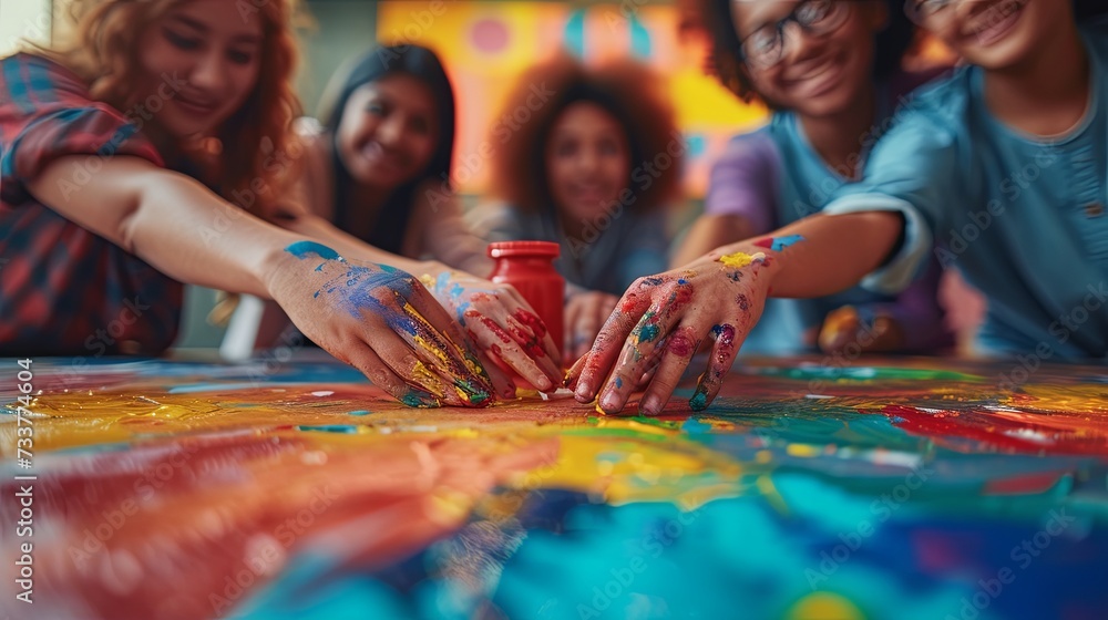 Children enjoying a fun and creative finger painting activity in an art ...