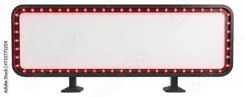 A blank marquee sign bordered by vibrant red carnival lights, a ready-to-use PNG element with a transparent background, perfect for event announcements. photo