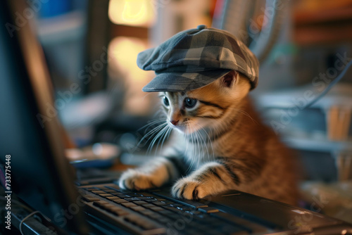 a kitten with a laptop