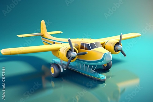 Cartoon-style airplane in a 3D-rendered image. Generative AI