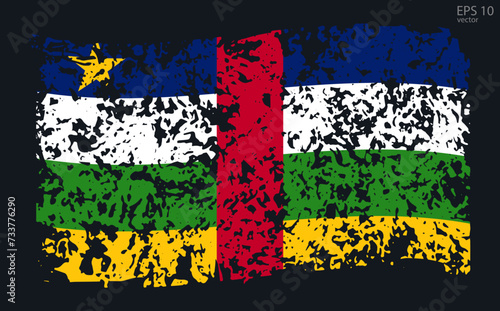 Vector flag of Central African Republic. Vector illustration with cracks and abrasions.