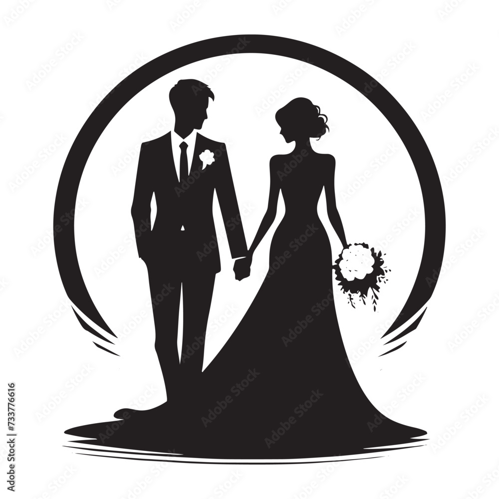 Wedding Bliss: Bride and Groom Silhouette Embracing in Love's Timeless Promise and Beauty. Wedding Bliss: Bride and Groom Silhouette Embracing in Love's Timeless Promise and Beauty.