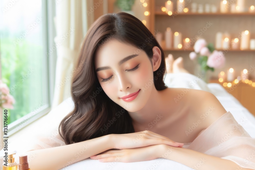 Beautiful asian woman in spa beauty salon Beautiful asian woman in spa beauty salon