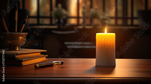 flame candle on desk