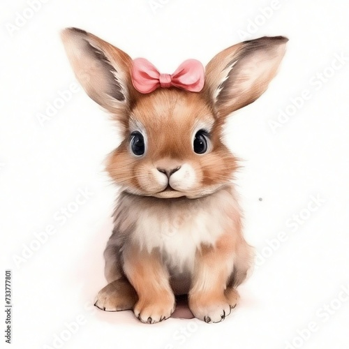 cute little rabbit watercolor isolated on white background.