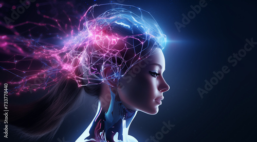 neuroscience is future, artificial intelligence in the form of a person with an electric brain