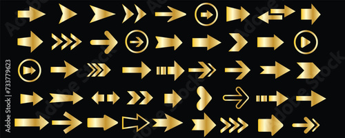 Golden arrow icon. Arrow design vector icon on black background in flat style. Vector illustration. Isolated in black background in eps 10.