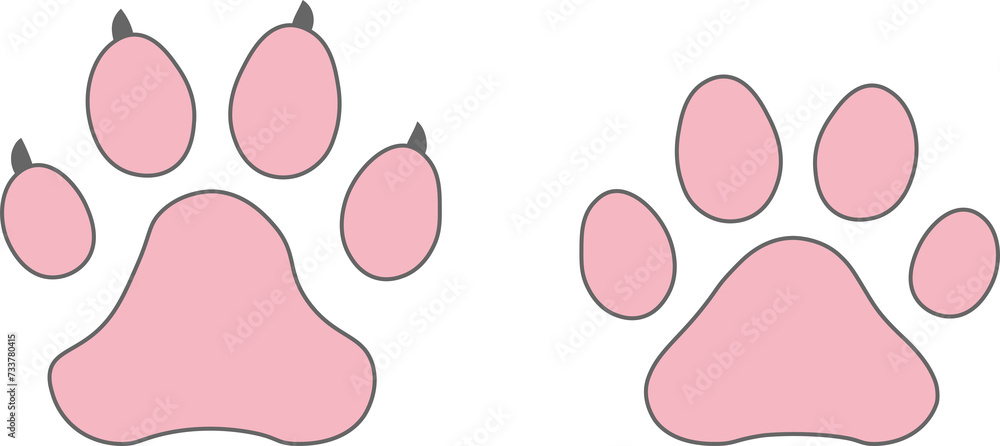 Dog and cat pawprint. Different animal paw print vector illustrations. Dog and cat pawprint. Different animal paw print vector illustrations.
