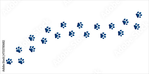 Paw print trail on white background. Vector cat or dog, pawprint walk line path pattern background.