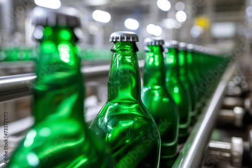 glass bottles on the conveyor at the factory