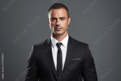 Portrait of a handsome businessman in a black suit. Men's beauty, fashion.