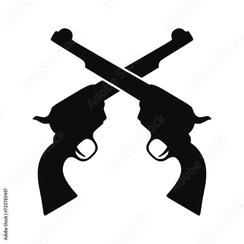 Two revolvers crossing each others icon vector illustration