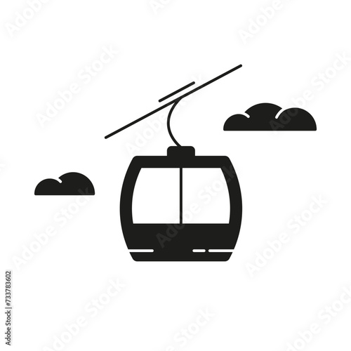 Cable car silhouette icon. Black simple illustration of aerial lift with clouds. Vector isolated elements on white background