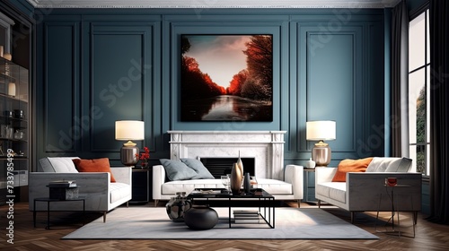 blank Picture frame on wall, Modern interior design, frame mockup