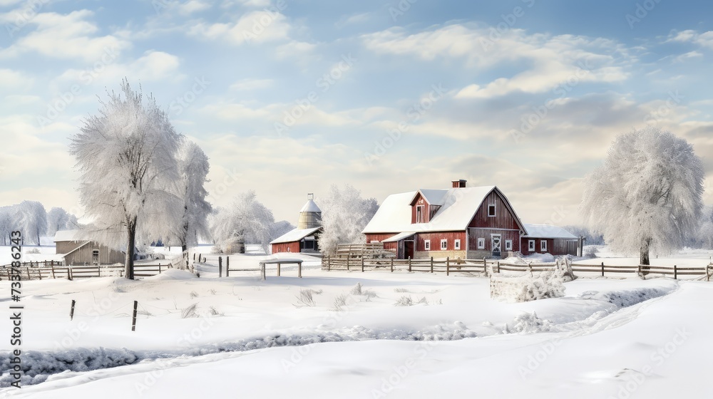 barn farm with snow