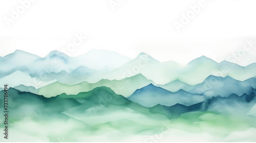 Watercolor illustration mountain landscape, border, background, print, generative AI