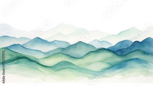 Watercolor illustration mountain landscape, border, background, print, generative AI