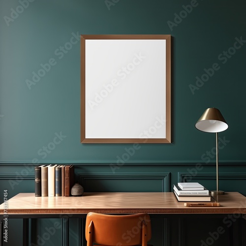 Blank Frame in a Vintage Study Room Interior