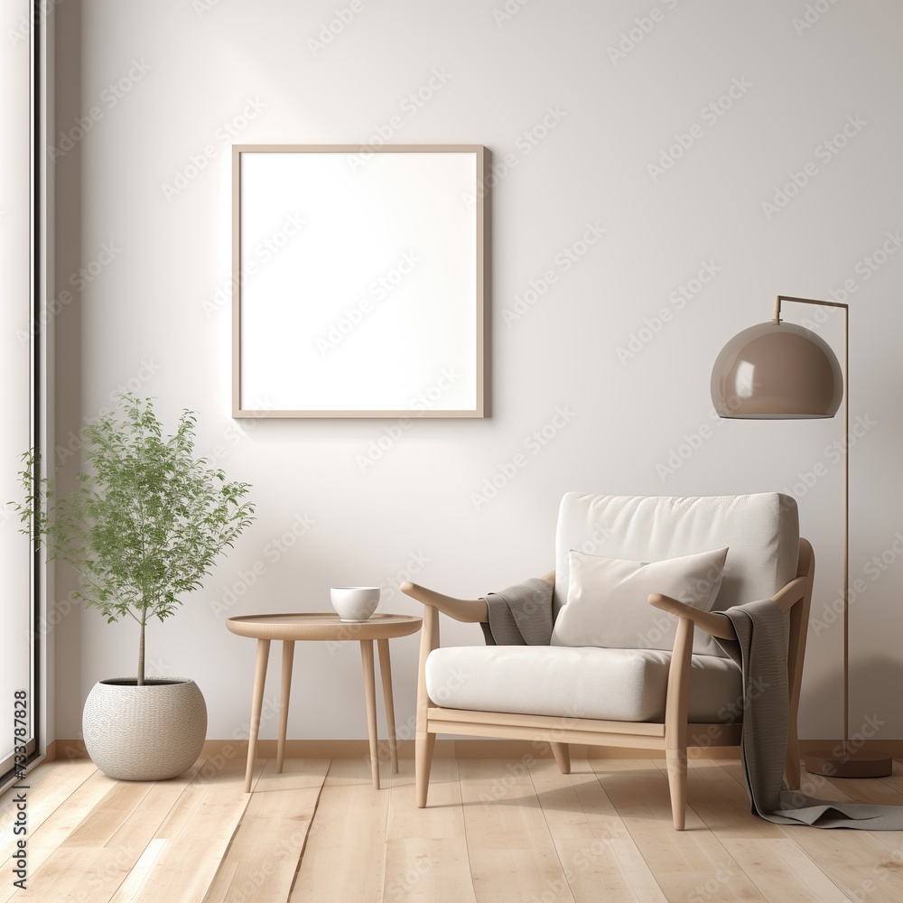 Scandinavian Living Room with Blank Photo Frame Scandinavian Living Room with Blank Photo Frame
