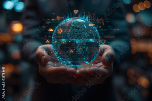 hand holding globe, digital technologies and business
