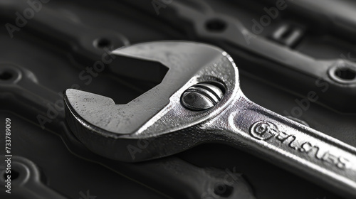 Mechanical Precision: Close-Up of a Wrench on a Metallic Surface