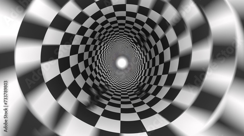 Ilusión óptica, tubo hecho con lineas y cuadros en blanco y negro creando una ilusión óptica como en el cuento de Alicia en el país de las maravillas photo