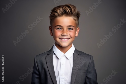 Portrait of a smiling boy in a suit. Kids fashion.