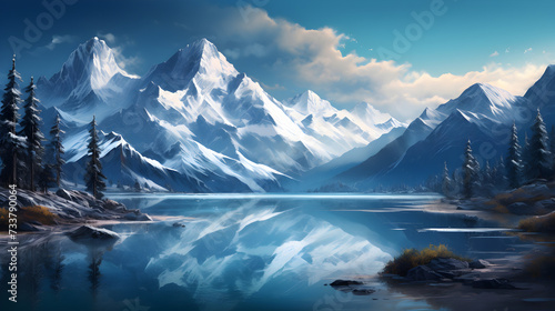 landscape with lake and mountains,, lake in the mountains