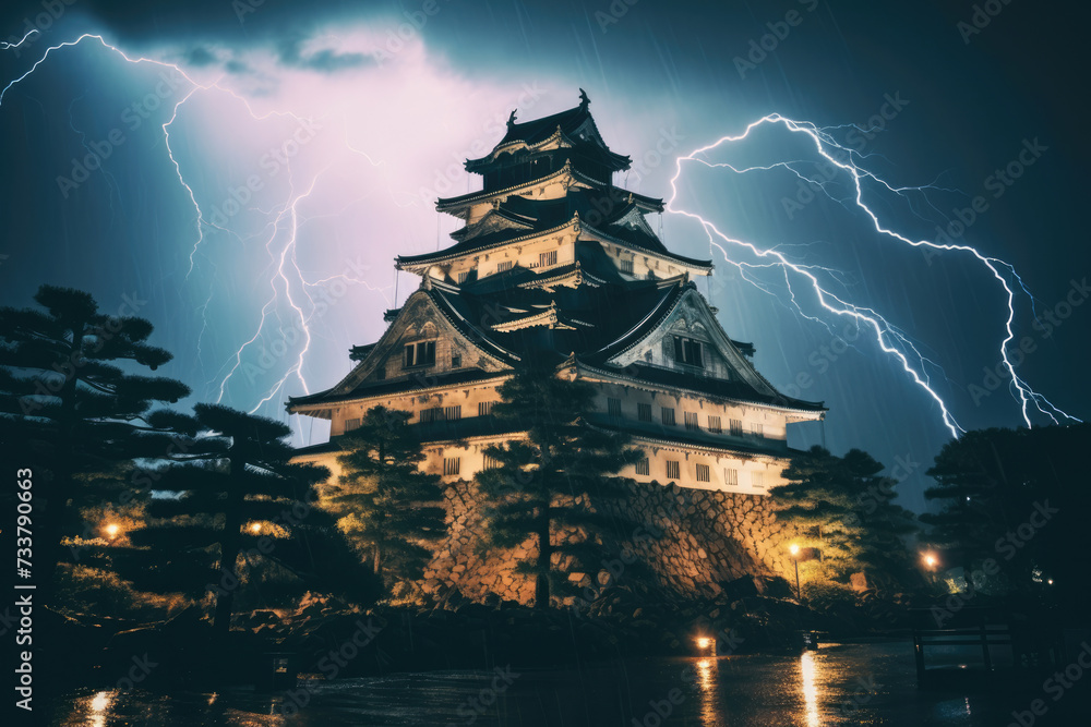 日本, アジア, 日本の城, 嵐の中の日本の城, Japan, Asia, Japanese castles, Japanese castles in the storm