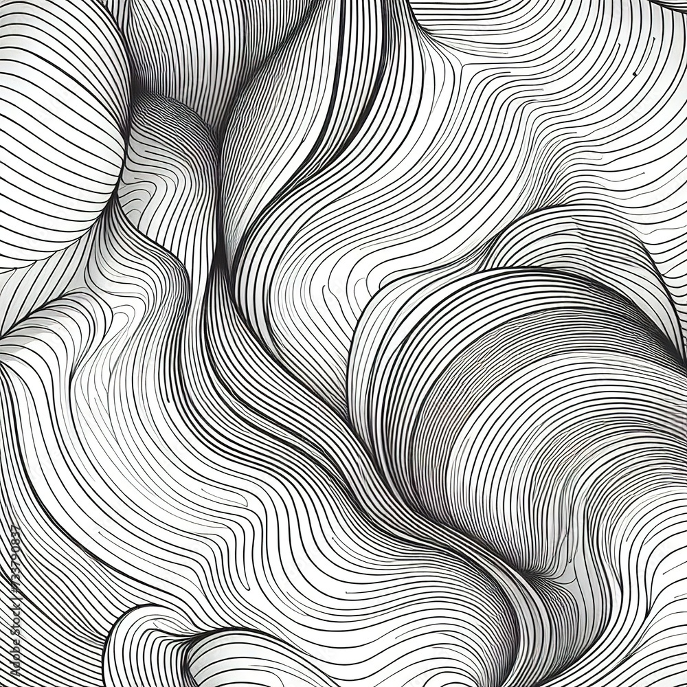 Monochrome abstract contour line geometric pattern background graphic modern texture 3d illustration
