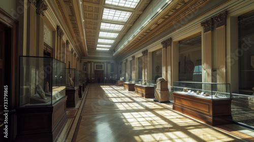 Quiet Museum Gallery Interior with Natural Light for Cultural and Educational Spaces