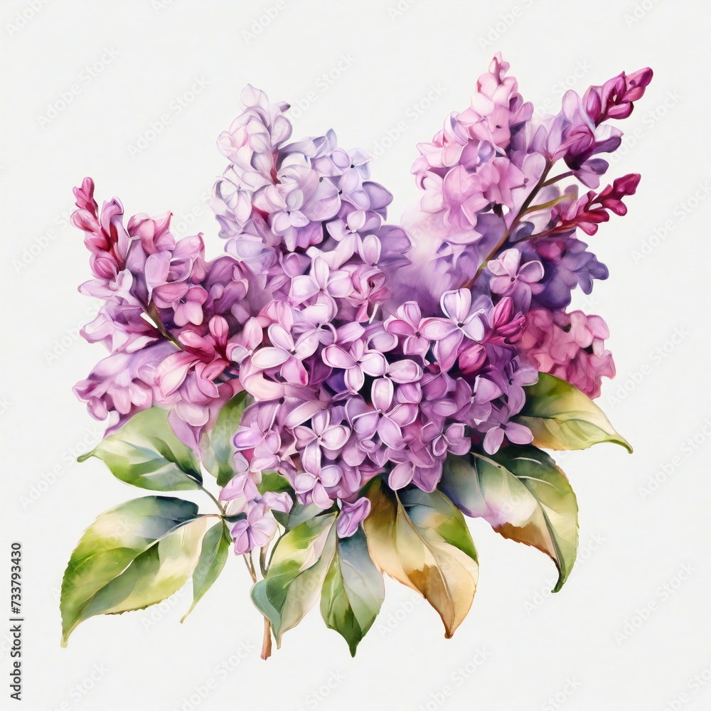 Fototapeta premium lilac flower illustration, watercolor style design. design for poster, greeting card, web, social media. ai generative