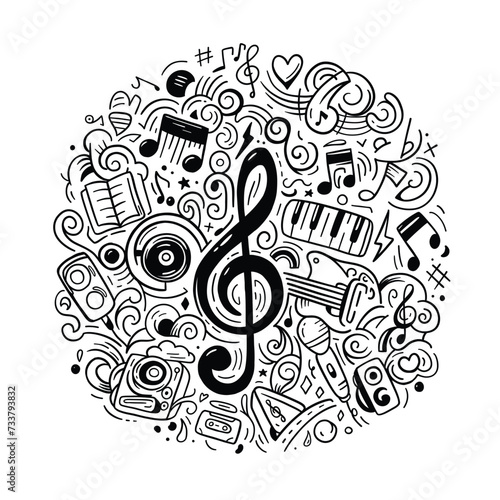 Music element on white background. Doodle style. vector illustration photo