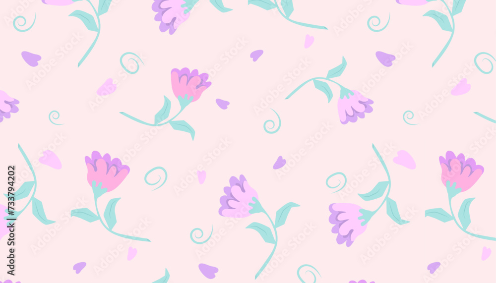 Abstract Background, Seamless pattern with Pink Flowers, Hand Drawn, Bouquet, Texture, Blossom, Vintage, Floral Pattern, Vector  Illustration.