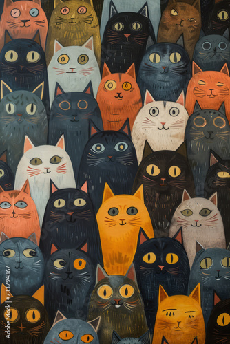 Whimsical Feline Art: Collection of Colorful Cat Illustrations