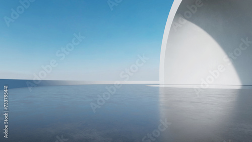 3d render of abstract futuristic architecture with concrete floor.