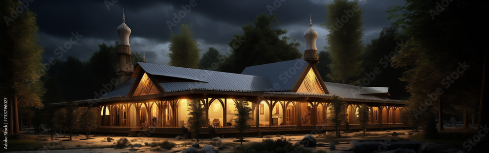 Traditional mosque located in the middle of the village with a rural feel. Images can be used for banners, covers, backgrounds, invitations and Islamic events Traditional mosque located in the middle of the village with a rural feel. Images can be used for banners, covers, backgrounds, invitations and Islamic events