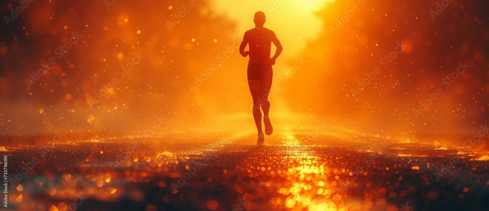 A runner in the sunset, running on the track, towards the New Year, towards a new journey