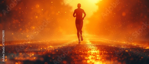A runner in the sunset, running on the track, towards the New Year, towards a new journey © SHI