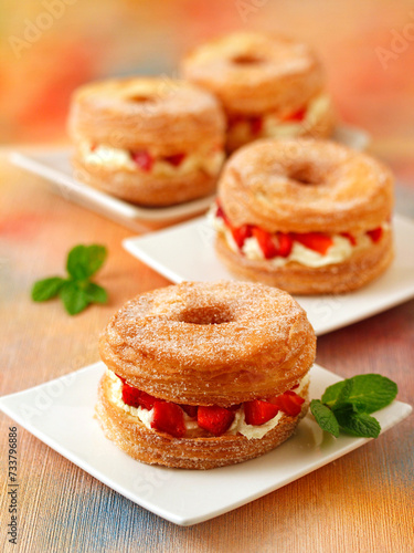 Cronuts with strawberries and mascarpone.