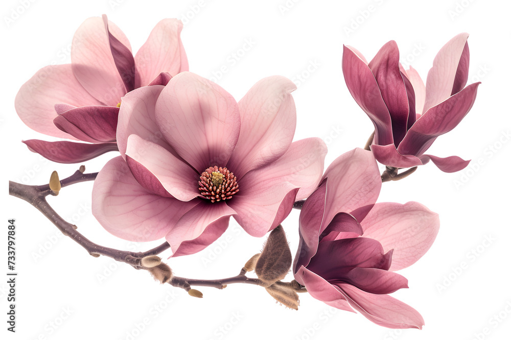 Naklejka premium Magnolia blooms with petals isolated on transparent background